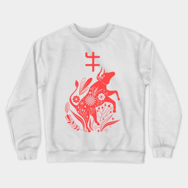 Ox - Asian Japanese Zodiac Sign - Bull Kanji Chinese Astrology Crewneck Sweatshirt by Millusti